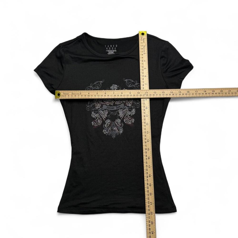 Black Y2K Mcbling Hearts Faded Love Black Short Sleeve Baby Tee Very Size M - Picture 5 of 7